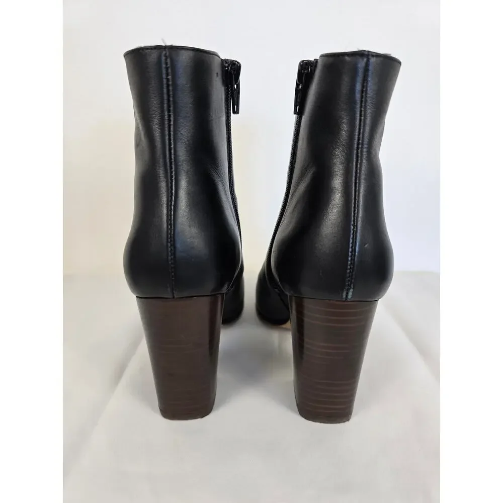 Maje Black Leather Ankle Booties Block Heel Minimal Size 36 US 6